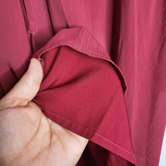 Promesa Deep Magenta Solid Deep V Neck Chiffon Bishop Sleeve Mini Dress Size Sma - Picture 8 of 11